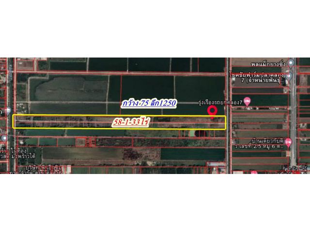 ขายที่ดินคลองหก คลองหลวงปทุมธานี(ซอย6ฝั่งตะวันออก) 58-1-33 ไร่ 2.5ต่อไร่