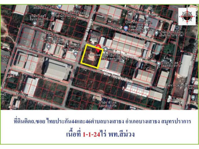 ขายที่ดินผังสีม่วง ถมแล้ว ซอยไทยประกันเมน 3 บางเสาธง สมุทรปราการ เนื้อที่ 524 ตารางวา