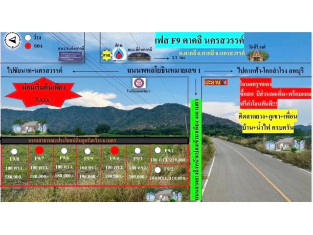 ที่ดินจัดสรรแบ่งขาย 100 ตร.ว.ครุฑแดง ติดลาดยาง ผ่อนได้เริ่มต้น 180,000