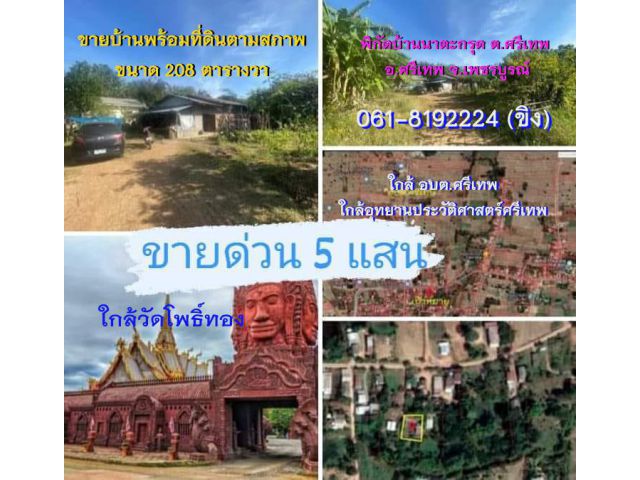 ขายบ้านพร้อมที่ดิน 5 แสนบาท บ้านนาตะกรุด ต.ศรีเทพ อ.ศรีเทพ จ.เพชรบูรณ์