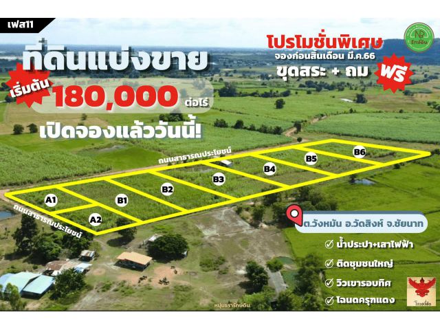 ที่ดินแบ่งขาย 180,000/ไร่ วิวภูเขารอบทิศ น้ำไฟพร้อม อยู่ในชุมชนใหญ่