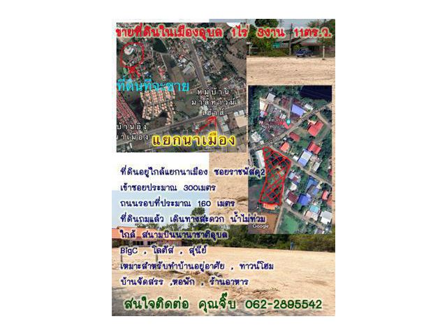 ขายที่ดินในเมืองอุบล 1ไร่ 3งาน 11ตร.ว.