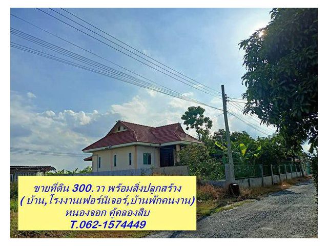 ขายที่ดินพร้อมสิ่งปลูกสร้าง ( บ้าน,โรงงานเฟอร์,บ้านพักคนงาน ) หนองจอก T.062-1574449