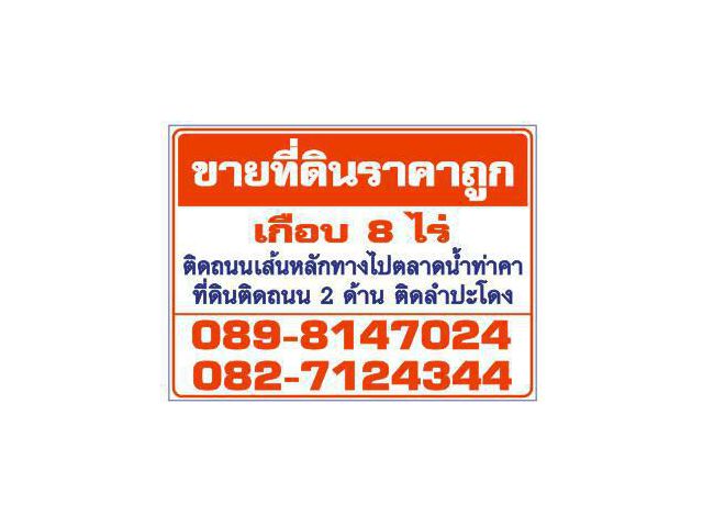 ขายถูกที่ดินติดถนนใกล้ตลาดท่าคาเหมา​8ไร่14ล้าน