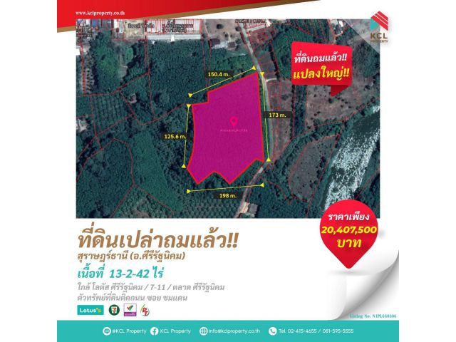 ขายที่ดิน 13-2-42 ไร่ ต.ท่าขนอน อ.คีรีรัฐนิคม จ.สุราษฎร์ธานี