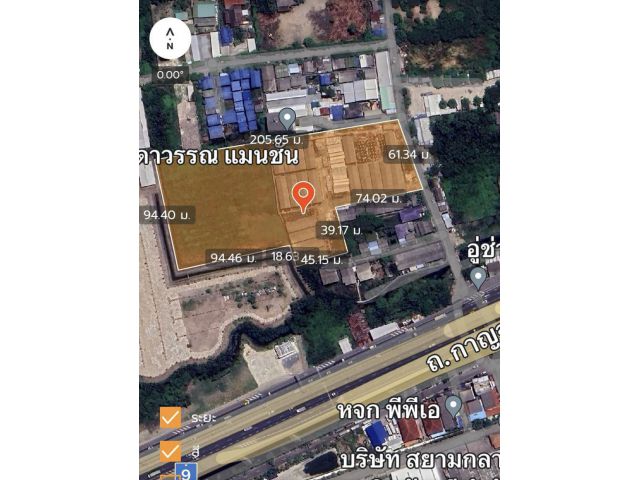 โซน:พระประแดง สมุทรปราการ ผังสีม่วงเข้ม ขาย/ เช่าที่ดินเปล่า พื้นที่ 11-1-97 ไร่ หน้ากว้างติดถนน 62 เมตร ถนนกว้าง 6 เมตร