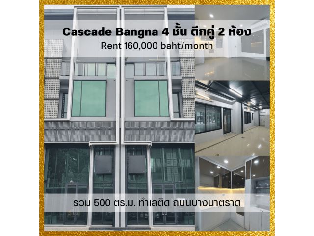 ให้เช่า โฮมออฟฟิต Cascade Bangna 4 ชั้น ตึกคู่ 2 ห้อง 500 ตร.ม. ทำเลธุรกิจ ติดถนนบางนา-ตราด