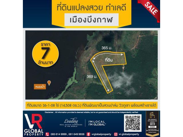 ขายที่ดินแปลงสวย ทำเลดี เมืองบึงกาฬ ขนาด 36-1-08 ไร่ เป็นสวนปาล์ม วิวภูเขา พร้อมสร้างรายได้