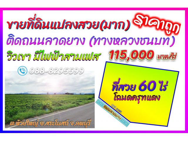 ขายที่ดินแปลงสวย 60 ไร่ เอกสารโฉนด สระโบสถ์ ลพบุรี ราคาขายเพียง 115,000 บาทต่อไร่