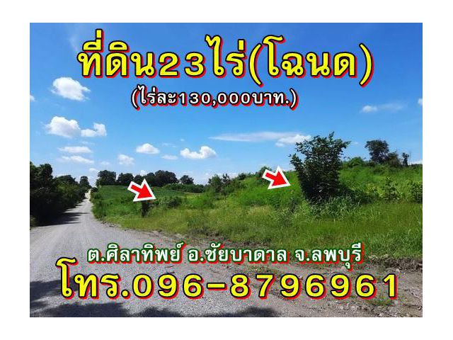 ขาย.ที่ดิน23ไร่(นส.3ก)ติดทางสาธารณะ ต.ศิลาทิพย์ อ.ชัยบาดาล จ.ลพบุรี