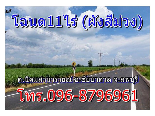 ขายที่ดิน11ไร่(โฉนด)ติดถนนลาดยาง ต.นิคมลำนารายณ์ อ0ชัยบาดาล จ.ลพบุรี