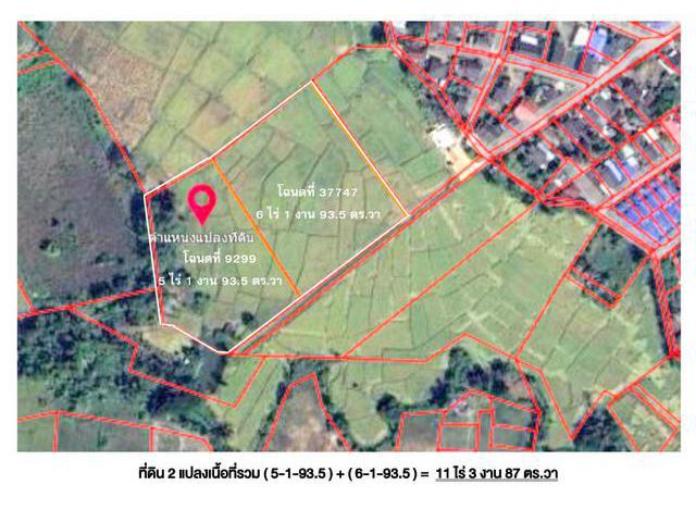 ขายที่ดินโฉนด 2 แปลงติดกัน เนื้อที่ 11 ไร่ 3 งาน 87 ตารางวา