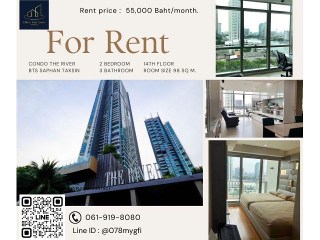 Condo For Rent "The River Condo" -- 2 Bed 98 Sq.m. 55,000 Baht -- Luxury condo along the Chao Phraya River!