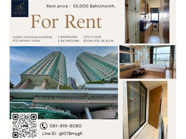 For Rent "Chatrium Riverside Residence" -- 2 Beds 116 Sq.m. 55,000 Baht -- Luxury condo along The Chao Phraya River!