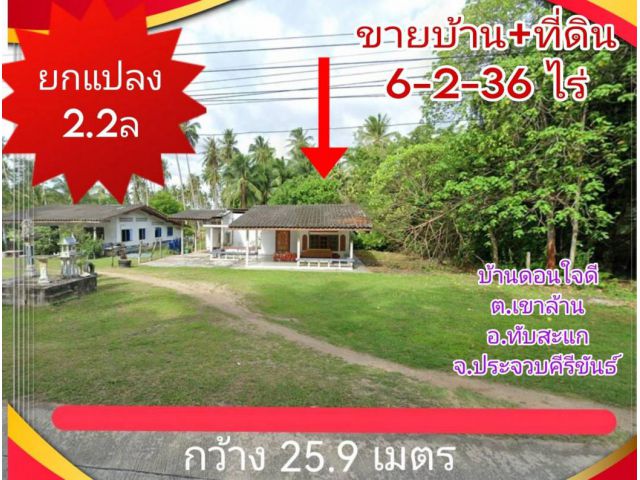 ขาย ที่ดิน พร้อมบ้าน ยกแปลง ขายบ้านพร้อมที่ดิน 25.9 ตรม 6 ไร่ 2 งาน 36 ตรว บ้านดอนใจดี จ.ประจวบคีรีขันธ์