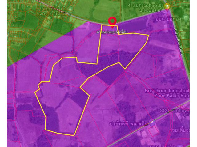 ขายที่ดินสีม่วงกบินทร์บุรีติดถนนลาดยาง 126 ไร่ ใกล้ถนนเส้น2006-320เมตร ใกล้ถ.สุวรรณศร33-2กม. ซอยตรงข้ามอบต.บ่อทอง อ.บ่อท