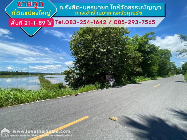 ขายที่ดิน รังสิต-นครนายก พื้นที่ 21-1-89 ไร่ ใกล้วัดธรรมปัญญา ทางเข้าร้านอาหารครัวคุณรัช นครนายก ต้องการขายด่วน