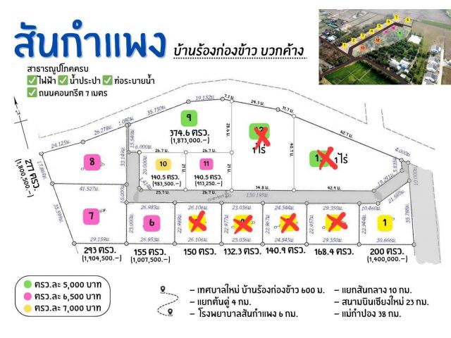 ขายที่ดินสันกำแพงสายใหม่ ขนาดเริ่มต้น 140.5 ตร.ว. ทำเลอนาคต เดินทางสะดวก ใกล้สนามบินเชียงใหม่ อ.สันกำแพง จ.เชียงใหม่