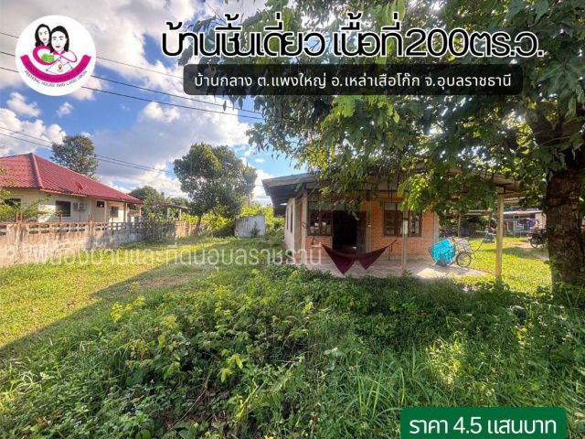 ขายบ้านชั้นเดียว 200ตร.ว. บ้านกลาง ต.แพงใหญ่ อ.เหล่าเสือโก้ก จ.อุบล