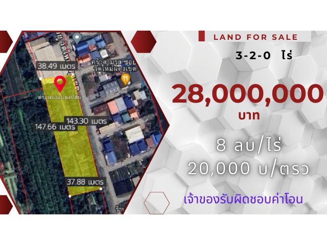 ที่ดินนนทบุรี 3-2-0 ไร่ หน้าติดถนน ซอยวัดใหม่ผดุงเขต อ.บางกรวย