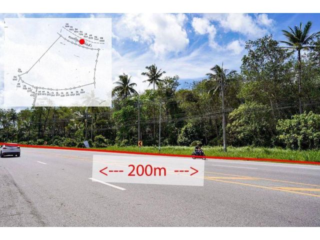 Land for sale on the way to Choeng Thale, Thalang, Phuket, next to the main road 4025, the land is on the left side of t