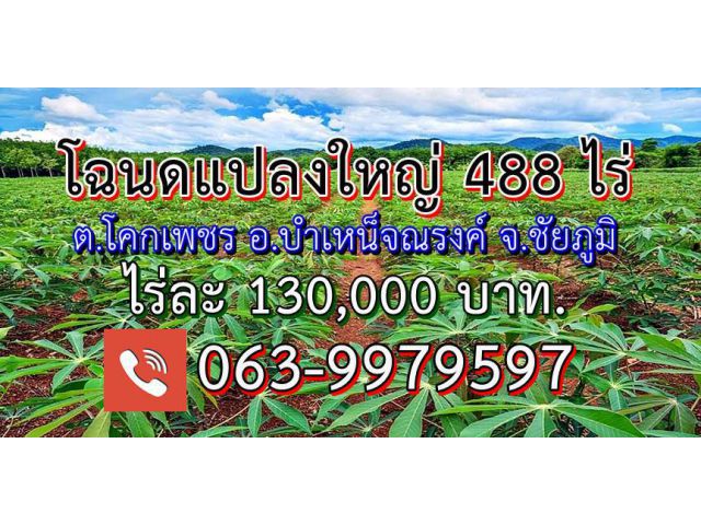 ที่ดิน(โฉนด)488ไร่(เจ้าของเดียว)ต.เกาะมะนาว อ.บำเหน็จณรงค์ จ.ชัยภูมิ