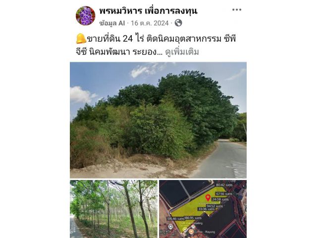 ขายที่ดิน 24 ไร่ ติดนิคมอุตสาหกรรม ซีพีจีซี นิคมพัฒนา ระยอง