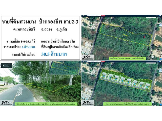 ขายที่ดินสวนยางเก่า 5-0-35.4 ตรว. ติดถ.ป่าครองชีพสาย2และสาย3 ผังสีเหลือง ***ไร่6.5ลบ.***